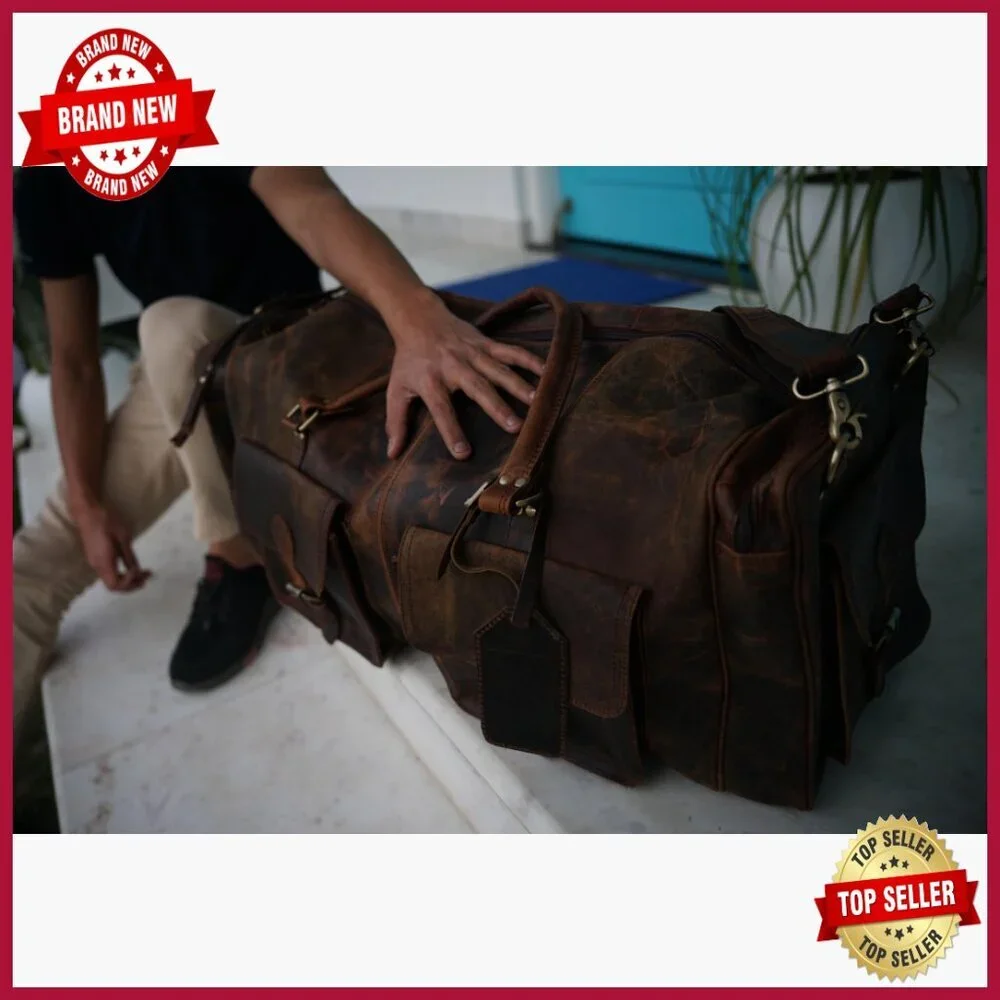 Large Leather Travel Duffel Bag for Men, 24